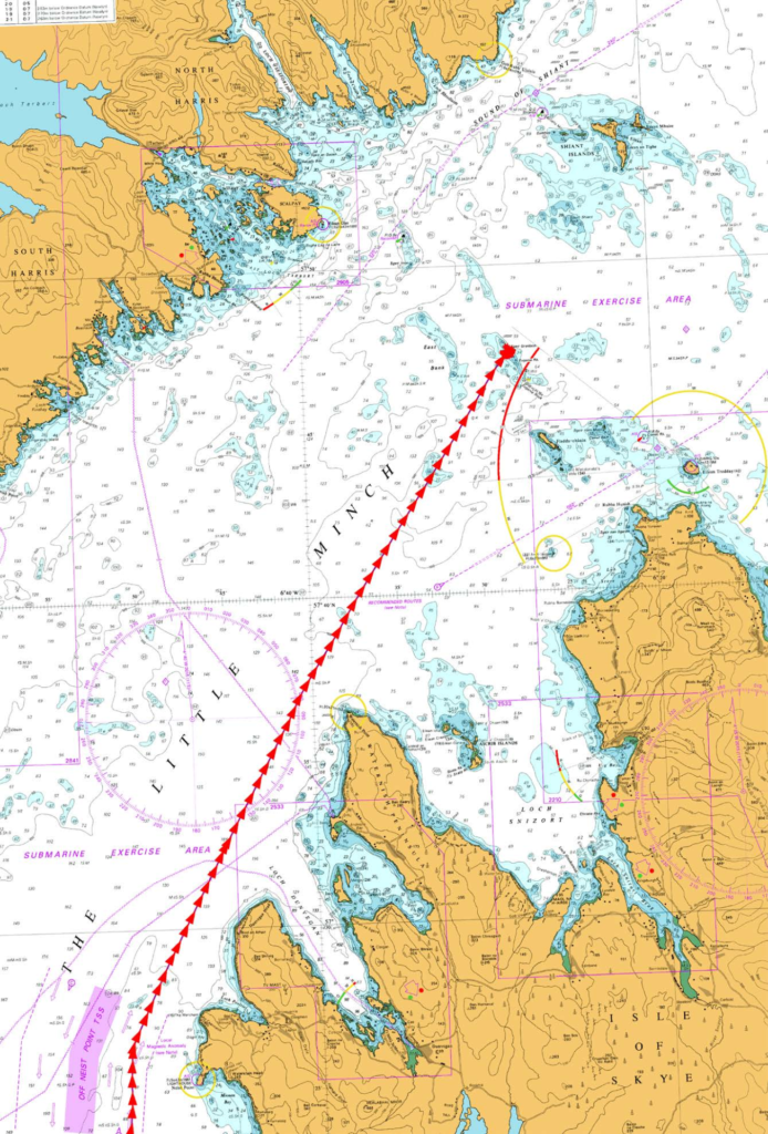 BA 1794 showing the Shiant Islands and Kaami’s track