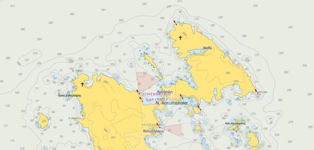 The grounding point and the sketched course towards it.