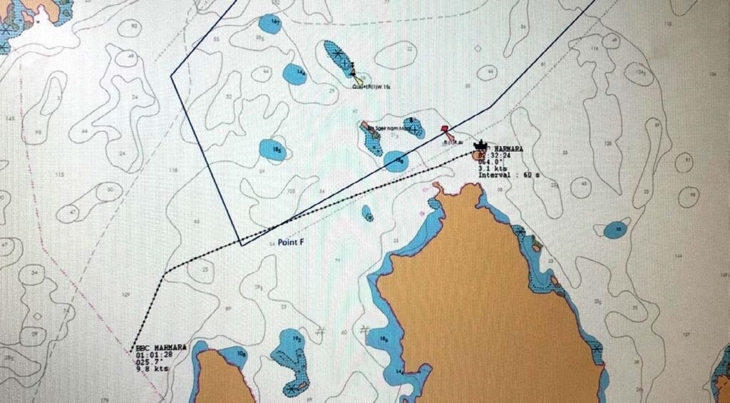 C-Scope image showing the Eugenie Box and BBC Marmara’s AIS track