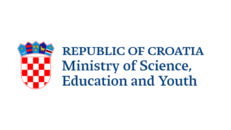 Logo of the Republic of Croatia's Ministry of Science, Education and Youth with a blue wordmark and a red-and-black checkered shield emblem on the left.