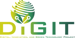 Logo for the Digital, Innovation, and Green Technology Project (DIGIT) featuring a green-yellow globe with circuit-like lines and bold DIGIT text below.